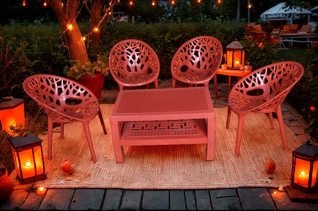 Tree Chair Set with BP-370 Double Shelf Table