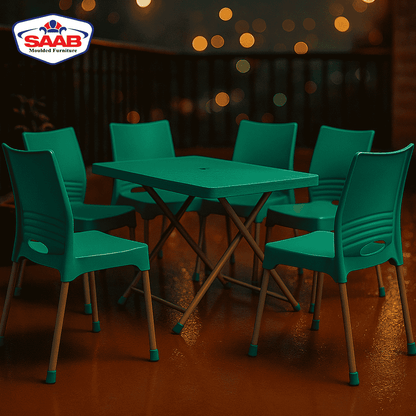 SAAB Max Rest Armless Chairs Set with Rattan-Top Table