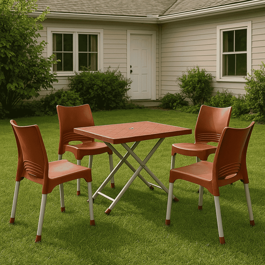 SAAB Max Rest Armless Chairs Set with Rattan-Top Table