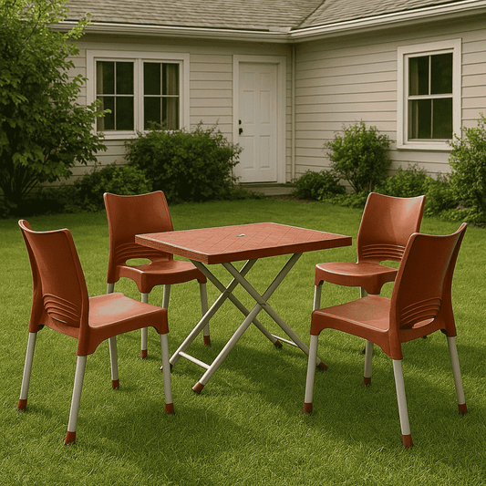 SAAB Max Rest Armless Chairs Set with Rattan-Top Table